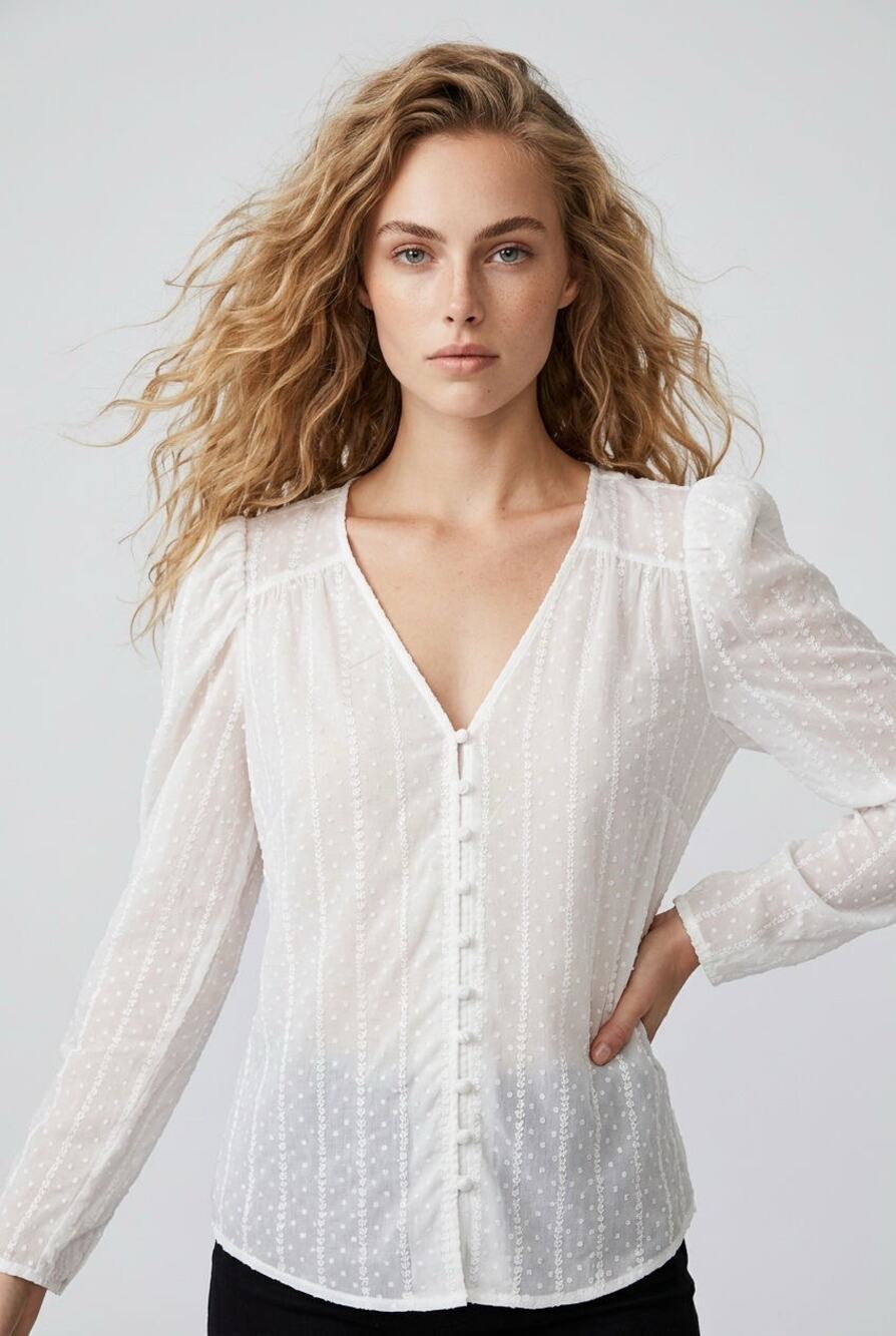 City Chic French Dot Button Front Sheer White Top Women Small Ren Faire Festival